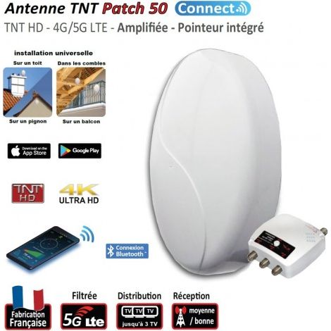 Antenne TV TNT extérieure UHF 50 HD Connect 4G 5G LTE 700 – 3 sorties – Alimentation amplificateur intégré – Gain 50 dB – Pour terrains accidentés – Elap (1/5)