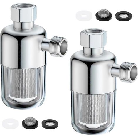 Deux filtres de douche anticalcaires de 1/2 pouce avec cartouches filtrantes de 40 μm en acier inoxydable 316L, adaptés à la préfiltration des systèmes d'eau de 1/2 pouce. (1/5)