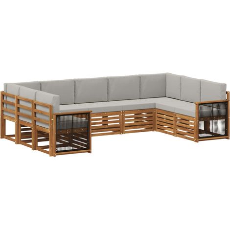Set di divani da esterno 7 pz Naturale e Grigio Chiaro vidaXL (1/5)
