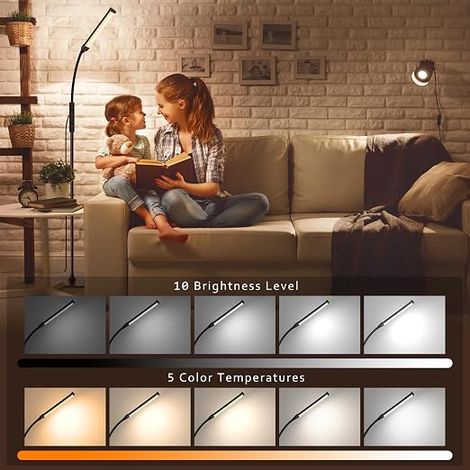 Living Room Floor Lamp, Brown Linen Lampshade, LED Included, 161 (1/4)