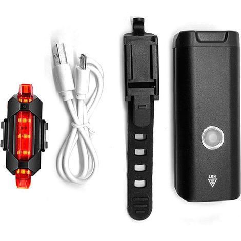 Phare de vélo avant en alliage d'aluminium, rechargeable USB avec lumière rouge, rotatif à 360°, idéal pour VTT et cyclisme urbain (1/5)