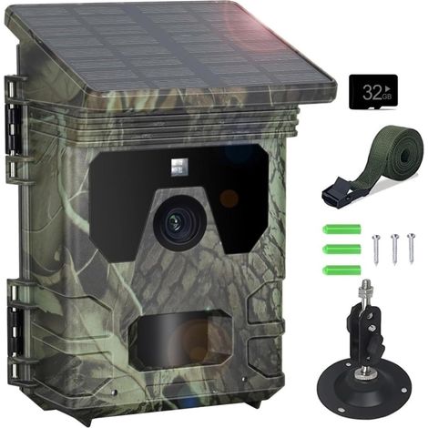 Caméra Faune Sauvage Caméra Solaire De Surveillance des Sentiers Vidéo 50mp 4K, Vision Nocturne, 0.3s, Activation par Le Mouvement, Étanche, for Jardin, La Chasse en Plein Air Fiable Précise (1/5)