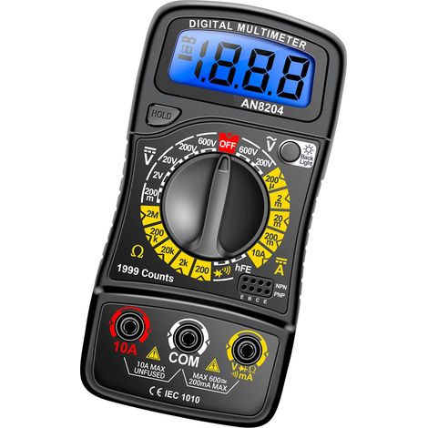 Multimètre multifonctionnel 1999 points, haute précision, testeur de tension AC/DC et de courant DC, mesure de résistance des diodes et triodes, signal sonore marche/arrêt, écran LCD rétroéclairé bleu (1/5)