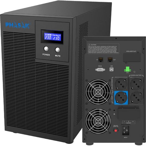 UPS interattivo PHASAK Protekt Tower 3160 VA Modello PH 7631, protezione per apparecchiature sensibili, onda sinusoidale pura, regolatore di tensione automatico de, compatibilità con i generatori.