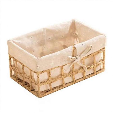 Panier de rangement en osier tressé à la main, boîte de rangement rectangulaire en corde de papier B (1/5)