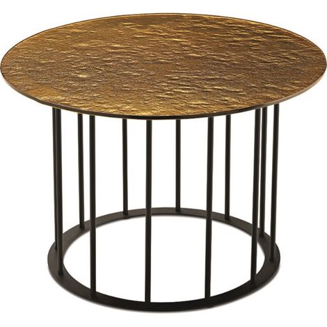 Tavolino tondo D60 cm con base in metallo Nero e piano in vetro martellato Ambra MUTE (1/2)