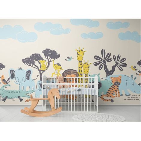 Papier peint enfant – Safari doux et ludique - 150 x 250 cm (1/2)