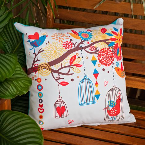 Gardenista - Coussin imprimé Birdsong, 45x45 cm coussins résistants à l'eau avec rembourrage en fibres creuses, coussins décoratifs de jardin - Birdsong (1/5)