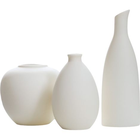 Ensemble de 3 vases en céramique beige, style minimaliste, idéal pour une décoration rustique, une maison de campagne moderne, un salon, une étagère, une table, une bibliothèque, une cheminée ou une e (1/5)
