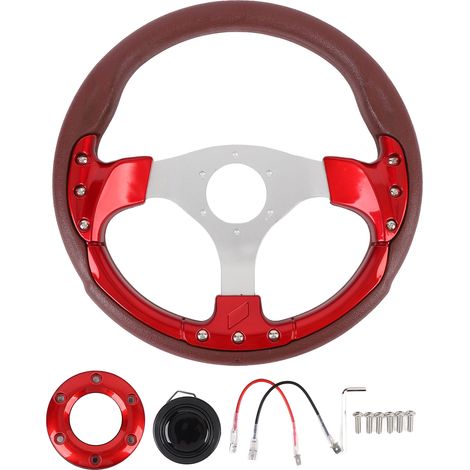 13-Zoll-Universal-Rennlenkrad, stoßfestes PU-Leder im Sport-Stil für Fahrzeuge mit 6-Loch-Nabenadapter, Rot (1/5)