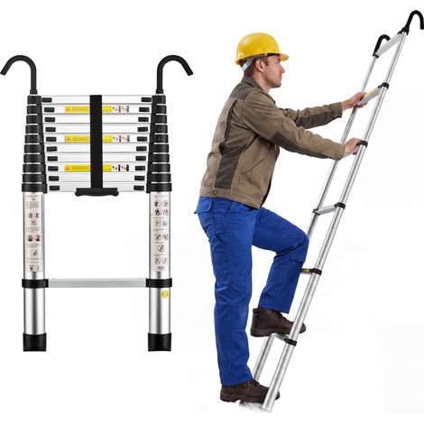 STANEW Aluminium Échelle Télescopique 3.2M Pliable, avec Mains Courantes Amovibles, Éxtensible Échelle Droite Simple, Multifonctionnelle, Charge max 150 kg