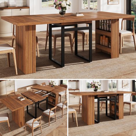 Table à manger - 200 cm - Table extensible - MDF et métal - marron (1/5)