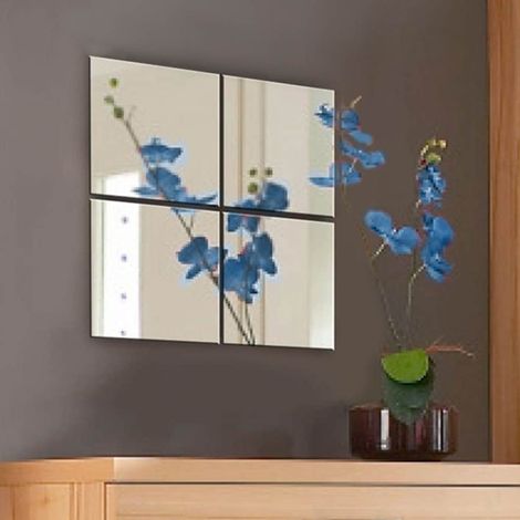 Set 4 Specchi Quadrati Mosaico Adesivi Specchio 30x30cm Decorazione Parete Casa (1/4)