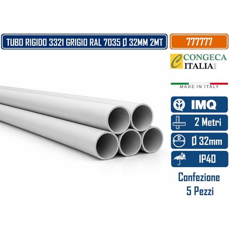 CONFEZIONE 5 PEZZI TUBO RIGIDO 3321 GRIGIO RAL 7035 LUNGHEZZA 2 METRI DIAMETRO Ø 32MM