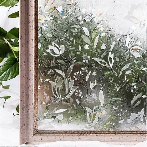 Film pour vitres statique, film de protection de la vie privée, film décoratif anti-UV, film occultant avec motif de tulipes pour le verre et (1/5)