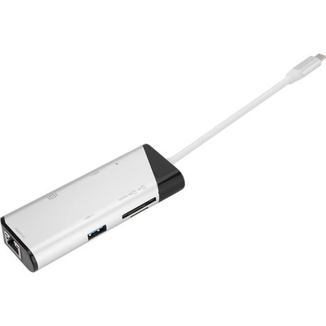 Adaptador USB-C, diseño de aluminio, adaptador multimedia, apto para resolución 4K de alta definición, alta velocidad de transferencia de datos, incluye una interfaz Ethernet RJ45.