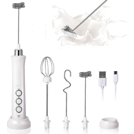 Mousseur à lait portable, fouet électrique rechargeable USB à 3 vitesses, mini mousseur, avec 3 fouets en acier inoxydable, idéal pour le café Bulletproof, les lattes et les cappuccinos blancs. (1/5)