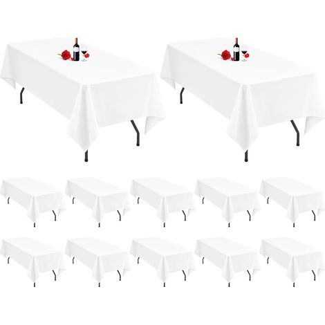 Pack 12 Nappes Polyester Blanc 153x260cm, rectangulaires lavables banquet/mariage table 6 pieds