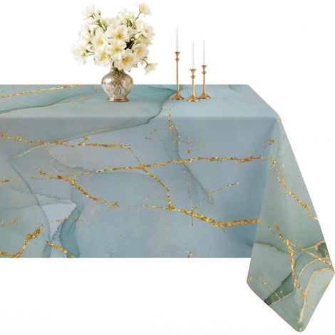 Abwaschbare Tischdecke Rechteckig 200x140 cm mit Marmor-Gold-Muster