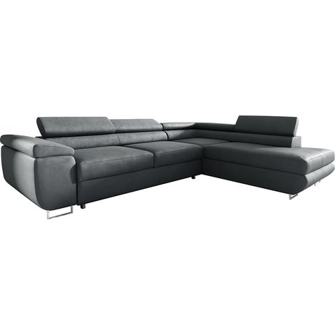 Canapé d'angle convertible droite 4 places Lyam Gris foncé (1/4)
