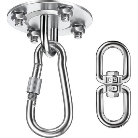 Sturdy hooks, 360° rotating stainless steel hammock suspension kit, circular ceiling brackets (1/5)