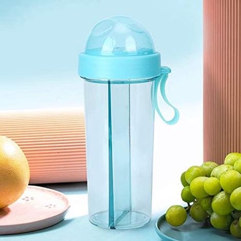 600 ml Tragbare Outdoor-Reise-Sport-Wasserflasche mit zwei Strohhalmen, Doppelverwendungs-Trinkflasche, Sport-Wasserflasche (1/4)