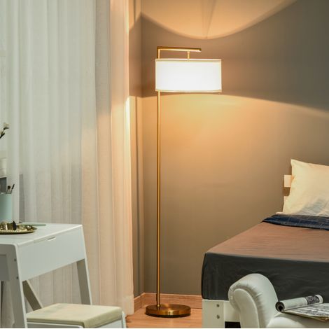 Lampada da terra 47x37x153 cm, design moderno, interruttore a pedale, acciaio, canvas, oro bianco (1/5)