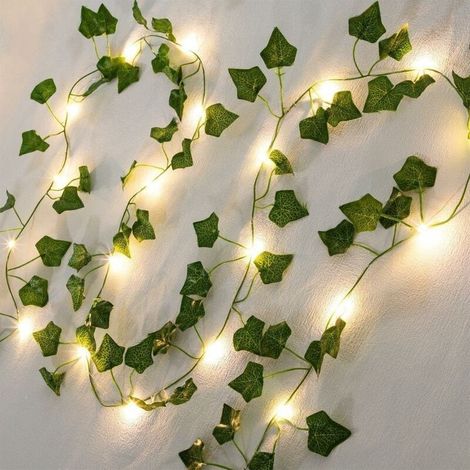 Guirlande lumineuse solaire,2m Guirlande de lierre artificiel,plantes suspendues avec 20 LEDs Guirlande lumineuse solaire extérieure,8 modes,étanche Fausses feuilles de lierre (1/5)