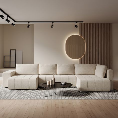 U-Sofa 5-Sitzer linke Ecke umwandelbar Truhe Sergio Beige
