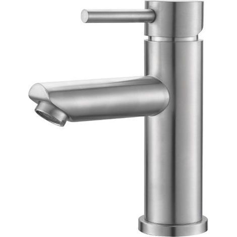 Einhebel-Waschtischarmatur aus gebürstetem Edelstahl – Wassersparende und fingerabdruckresistente Armatur für moderne Badezimmer, elegantes Design in Anthrazitgrau.
