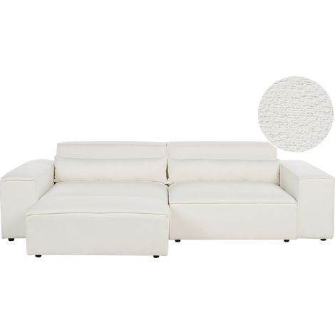 Moderno sofá modular 2 plazas con otomana tapizado de bouclé blanco Hellnar (1/5)