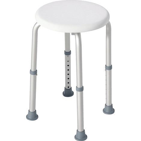 Taburete de ducha, altura regulable de 34 cm a 53 cm, superficie antideslizante, capacidad de carga de 136 kg, plástico ligero, requiere montaje. (1/5)