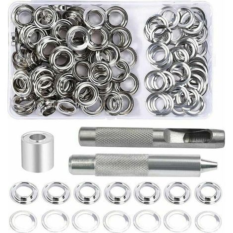 Ösen-Set, 100 Ösen à 12 mm, inklusive 3 Ösensetzwerkzeugen. Geeignet für Planen, Stoffe, Vorhänge und Bastelarbeiten. (1/5)