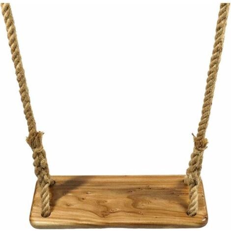 Balançoire en bois massif avec corde de jute réglable – Dimensions 40x16x2,3cm – Charge max 200kg – Accessoires inclus - V7110C (1/5)