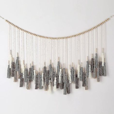 Zk - Grande guirlande murale à pompons en macramé, style bohème, pour la décoration de chambre d'enfant, 80 x 70 cm (1/5)