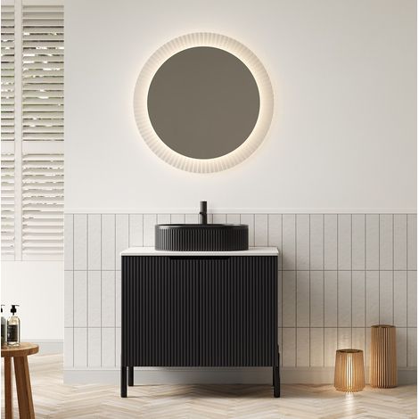 Mobile lavabo da pavimento stile francese romantico nero opaco 76 cm con lavabo ovale in ceramica e 2 ante (1/5)