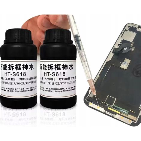 Solvente per colla HT-S618 PUR - Liquido per rimuovere cornici e batterie dai telefoni  Per iPhone, Xiaomi, Oppo  Applicazione precisa  Non danneggia la scocca  Servizio GSM