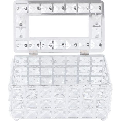 Porta fazzoletti in cristallo artificiale, rettangolare, decorativo, ideale per soggiorno, camera da letto e ufficio. (1/5)