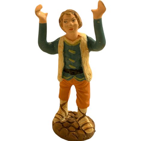 Pastore con mani alzate statuetta in terracotta artigianale per presepe napoletano da h 7 cm