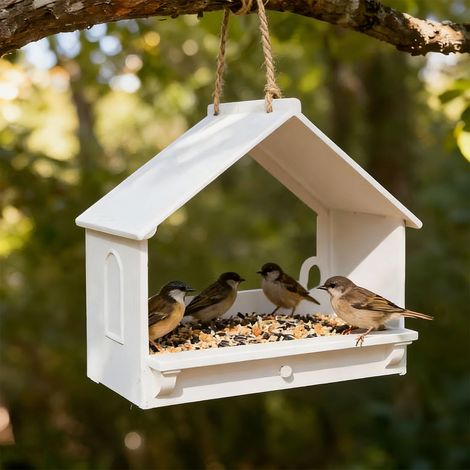 Mangeoire à oiseaux pour fenêtre en PLA imperméable avec toit anti-pluie et plateforme ouverte pour observation claire des oiseaux sauvages (1/4)