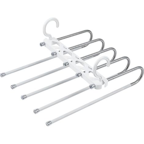 Porte-pantalons multifonctionnel 5 en 1, antidérapant et peu encombrant, en acier inoxydable, avec plusieurs niveaux de cintres (1/5)