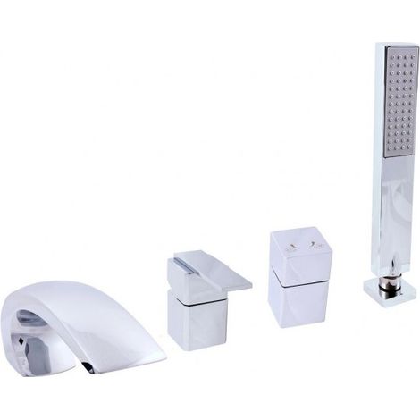 Mitigeur baignoire à cascade plat 4 trous LOIRA en laiton chromé (1/4)