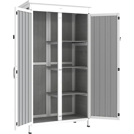 Armadio da Giardino 94x43x166 cm con Ripiani Rimovibili e Porta Bloccabile in Legno e Acciaio Bianco e Nero (1/5)