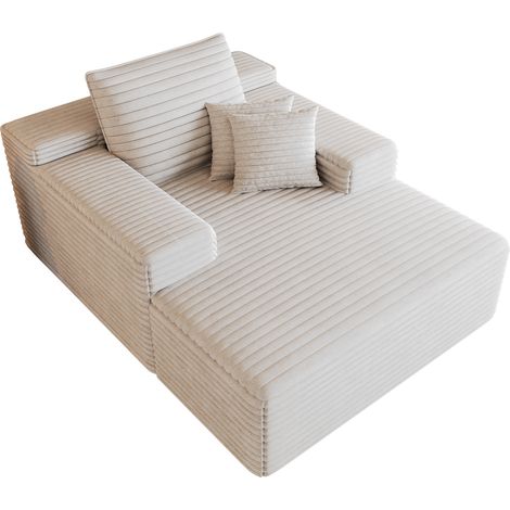 Chaiselongue Sofa aus Stoff, Breite Sitzfläche, Fließendes Design, Weiß 115 x 159 cm (1/5)