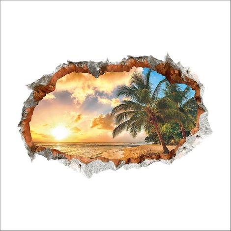 3d Stickers Muraux Le De Vacances (60x90 Cm) I Autocollant Sticker Mural Paysage Plage Mer Ocan Palmier I Dco Pour Salon Chambre Cuisine Couloir P (1/5)