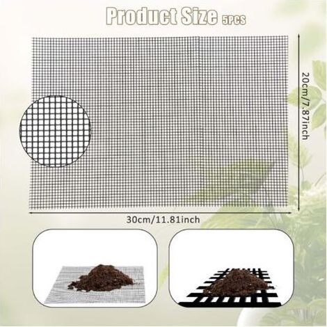 Lot de 5 grilles carrées en maille pour pot de fleurs et bonsaï, empêche les fuites de terre, tapis en maille
