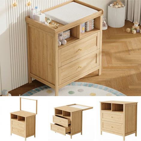 Commode à langer multifonction plan à langer amovible avec tiroirs 82x50x90cm sans matelas, aspect bois (1/5)