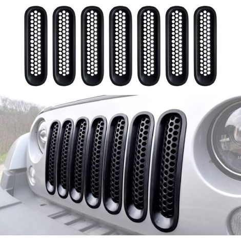 Set mit 7 schwarzen Frontgrills für Jeep Wrangler und Wrangler Unlimited 2007-2015 - Crezuo