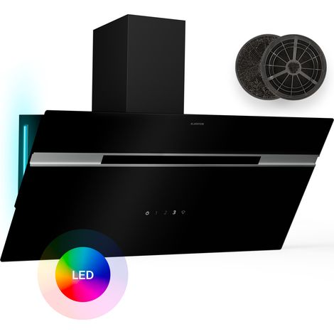 Klarstein – Hotte décorative 90 cm avec débit d'air 600 m³/h – Classe énergétique A – Panneau tactile LED multicolore – Silencieuse 63 dB