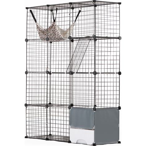 VEVOR Large 4-tier Cat Cage, 41 x 14 x 55", Detachable Metal Wire Cat Enclosure, with Litter Box Hammock Ramp ladders, Indoor & Outdoor Crate Exercise Place Ideal for Kitty, Small Animals, Black (1/5)